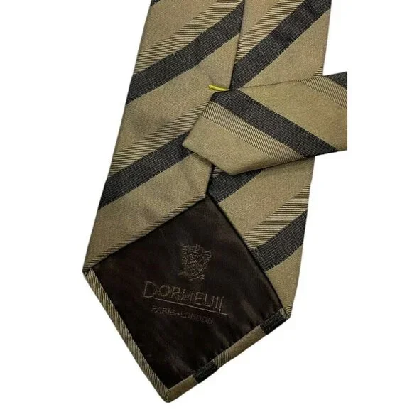 DORMEUIL Men's 100% Silk Necktie LUXURY Tie XL Beige Striped W:3.7 EUC
